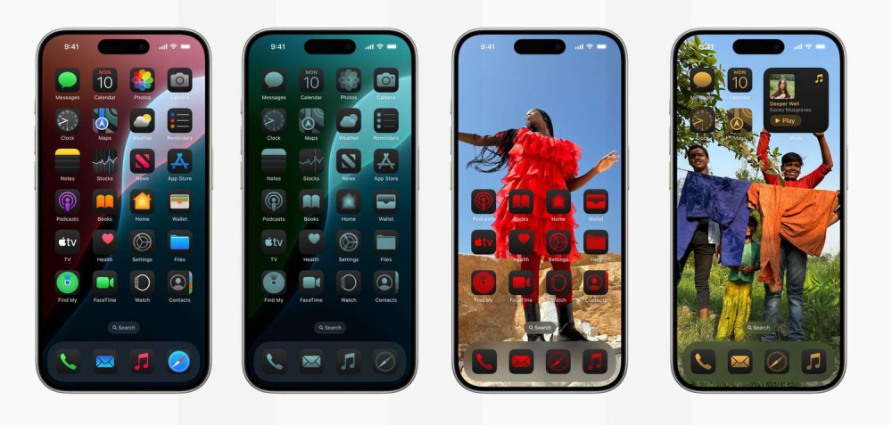 Some screenshots showing off Apple's customisation features in iOS 18, announced at WWDC '24.