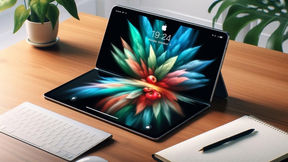 A mockup image of what a foldable MacBook might look like.