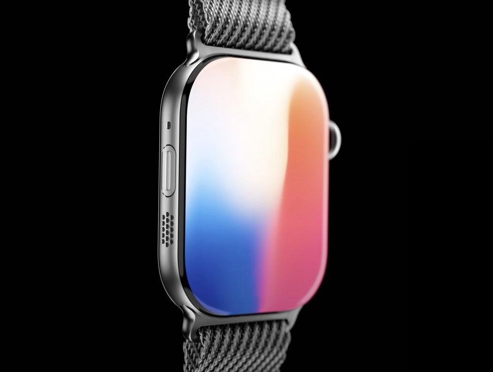 A concept image of what Apple's upcoming Apple Watch Series X might look like. This image is a 3D-rendered image.