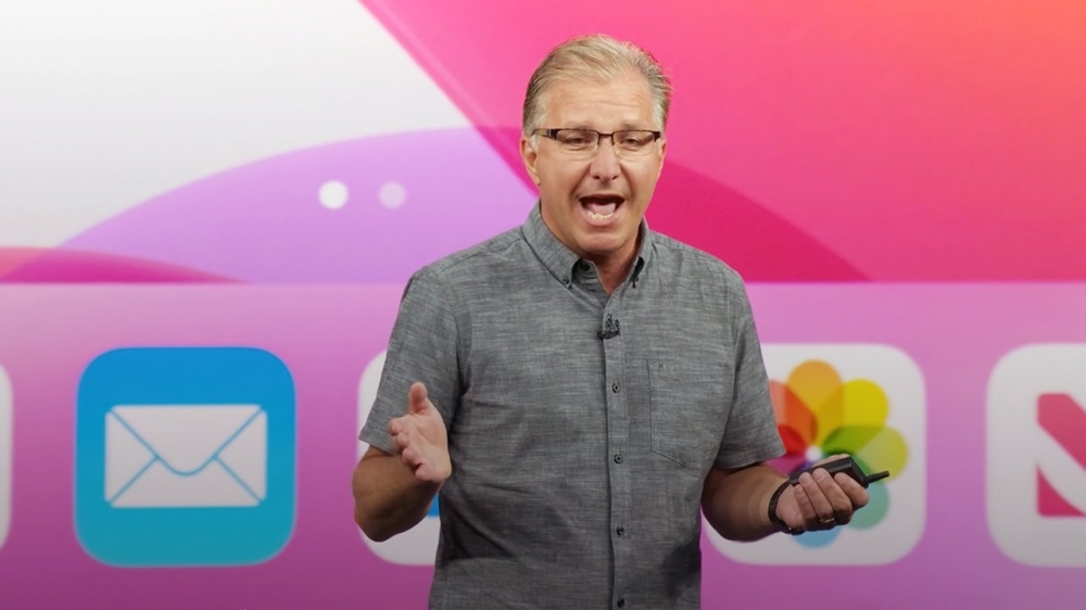 Greg Joswiak onstage at an Apple Event.