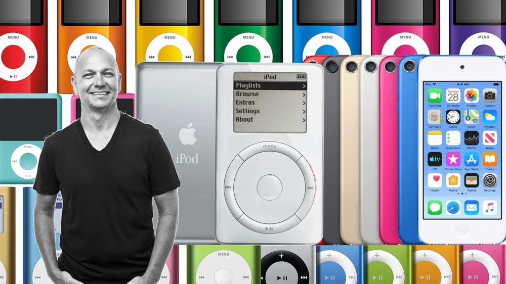 Tony Fadell in front of lots of iPods