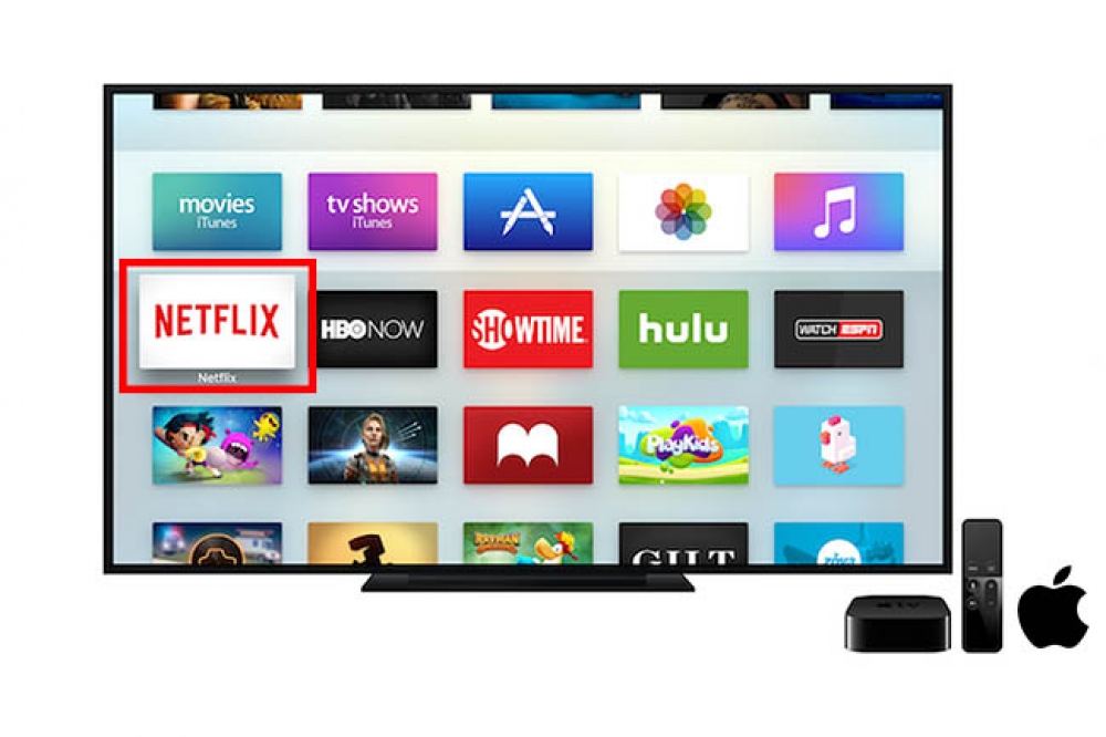 Apple TV with App Store apps including Netflix