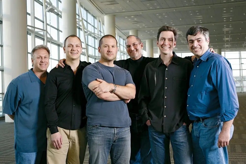 The Apple crew. From left to right: Phil Schiller, Tony Fadell, Jony Ive, Steve Jobs, Scott Forstall and Eddy Cue.