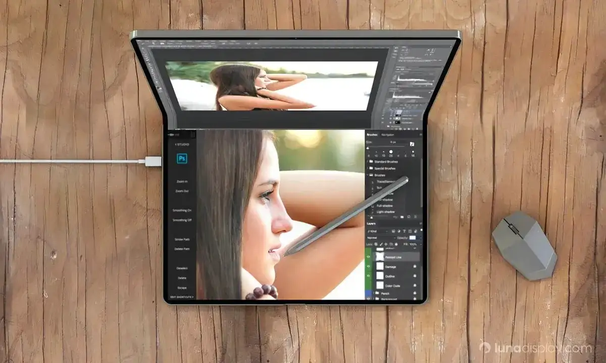 A 3D rendered concept of Apple's 2029 Foldable iPad/MacBook hybrid.