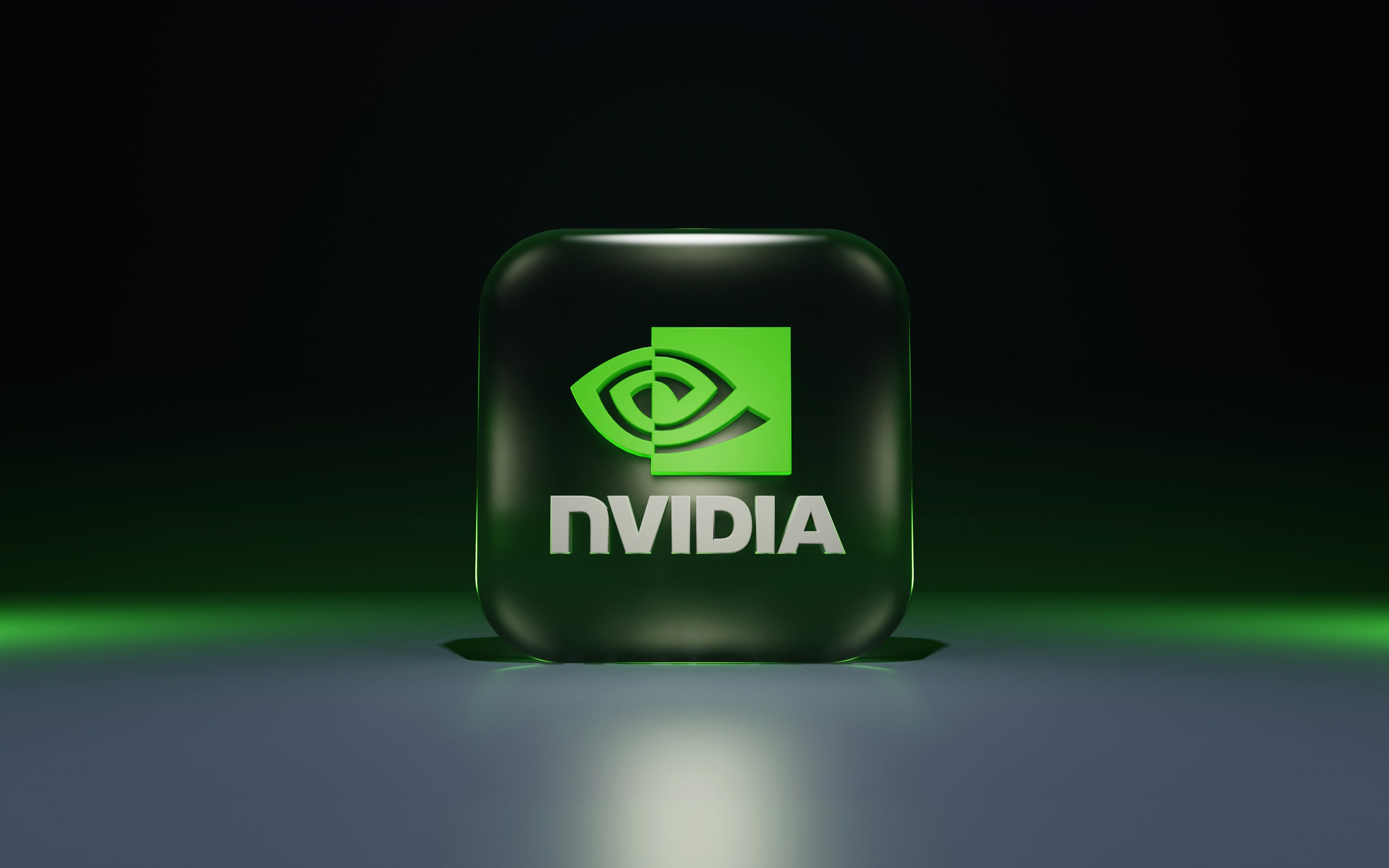 A 3D rendering of the NVIDIA logo.