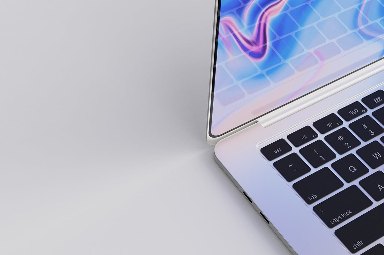 A close up concept of a redesigned Apple MacBook Pro.