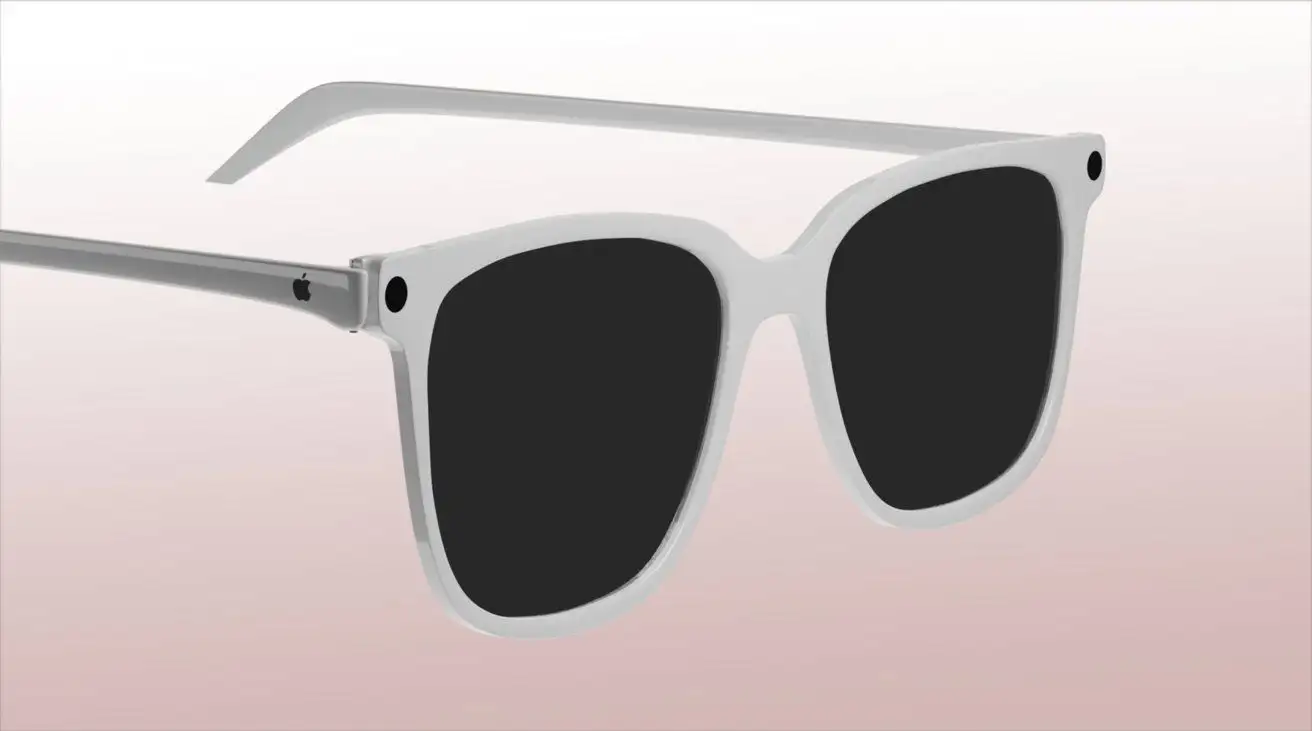 A concept of white and metal Apple Glasses, expected to come in 2027. The design right now is unclear.