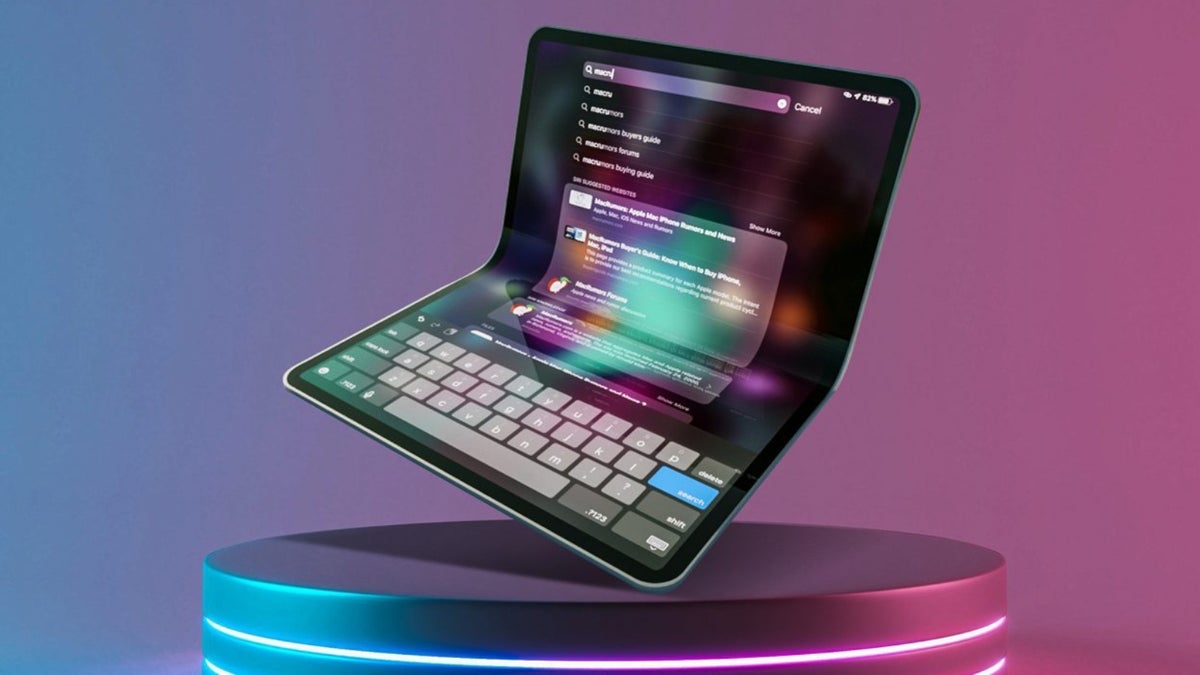 A concept rendering of a foldable iPad, rumored to be in development inside one of Apple's secretive design labs.