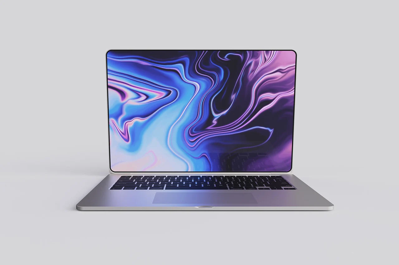 A concept rendering of an Apple MacBook Pro with ultra slim bezels and a gorgeous new design.