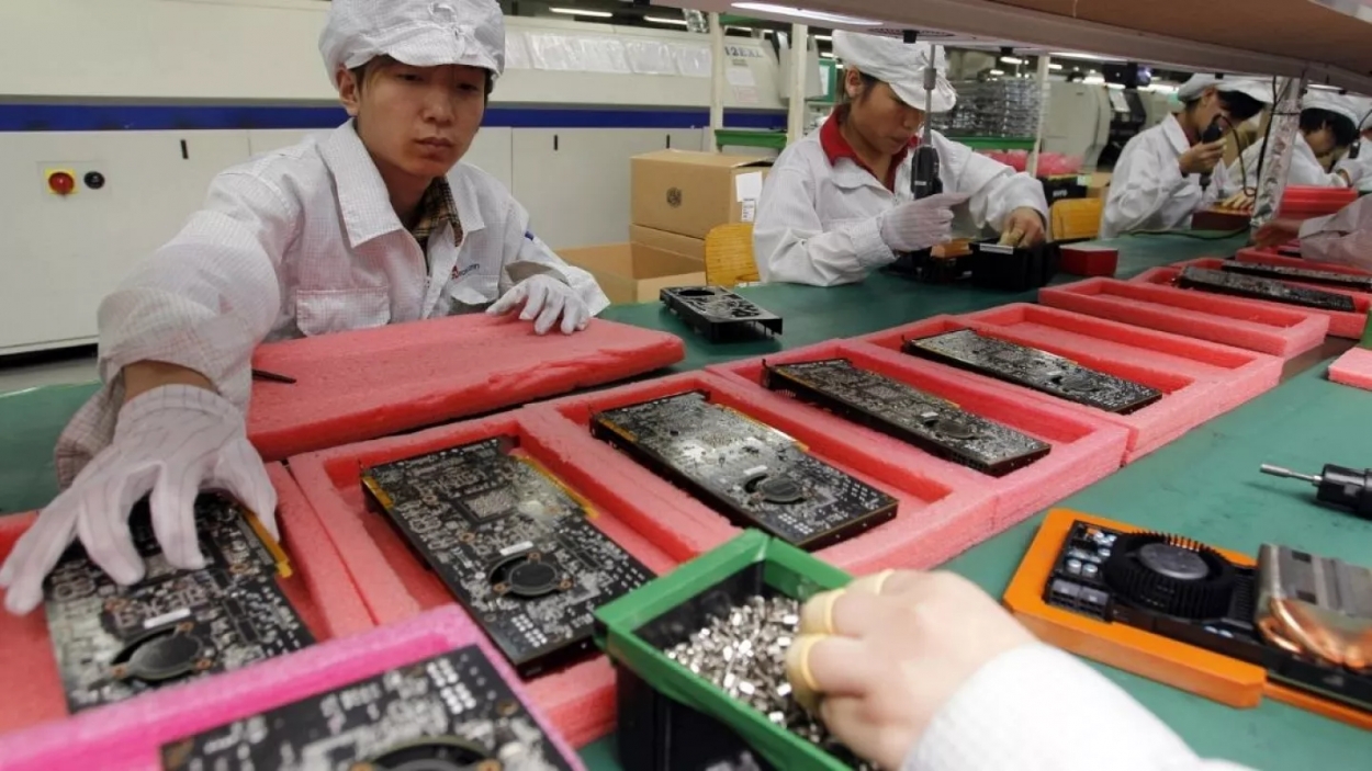 A real, inside view of what the iPhone looks like during the manufacturing process in China.