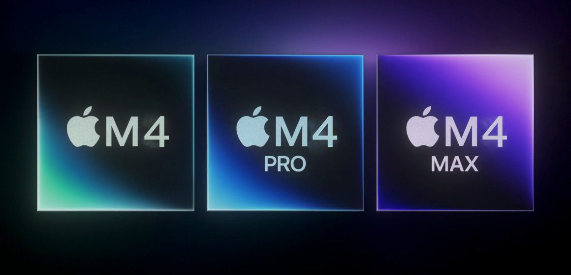 All models of Apple's M4 chip: Apple M4, Apple M4 Pro, and Apple M4 Max.