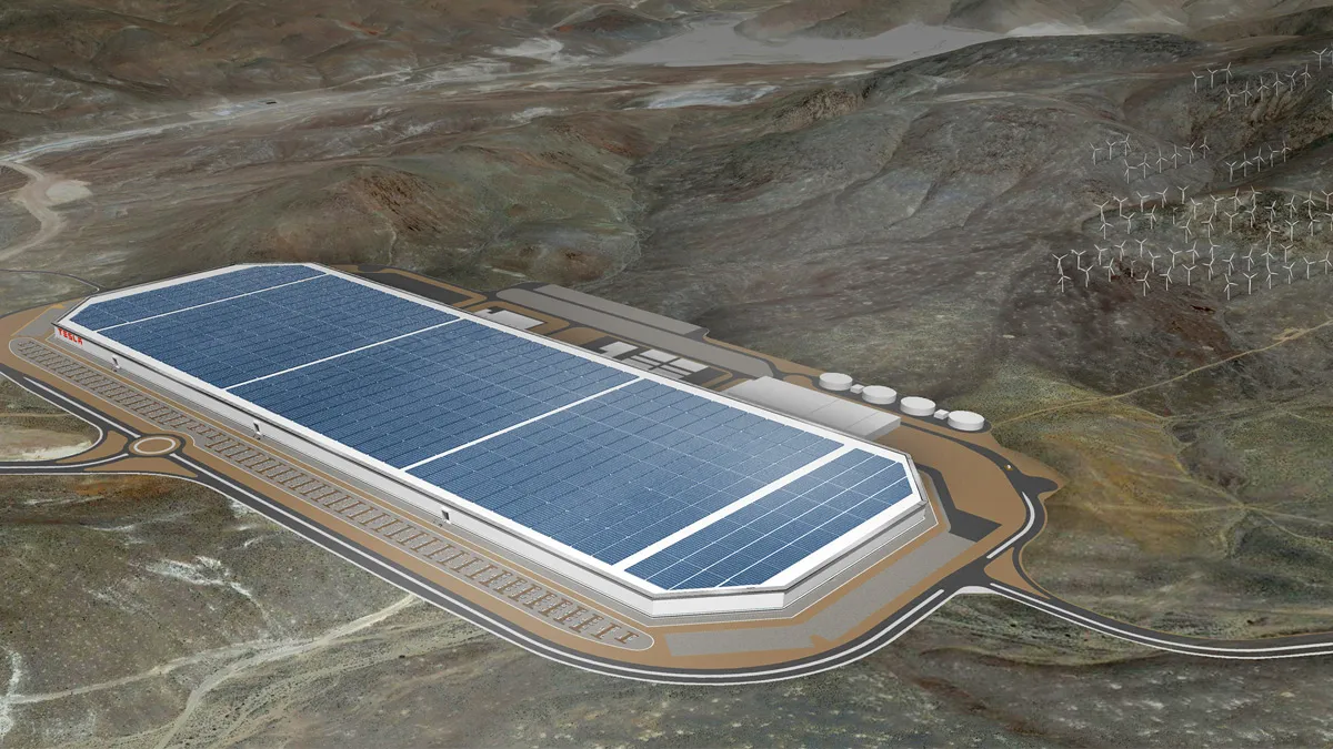 An aerial shot of Tesla's Nevada Gigafactory.