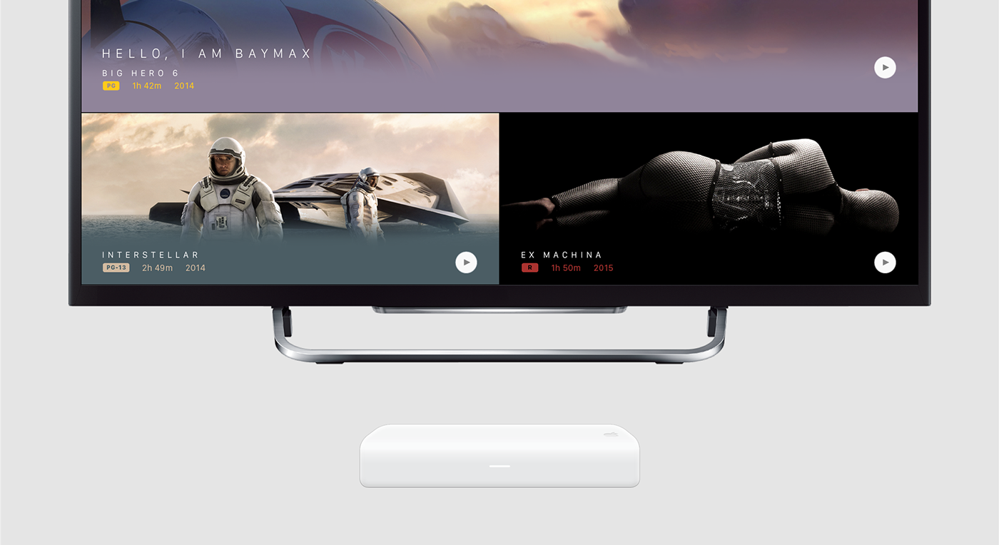 An early concept image of an Apple TV display and box.