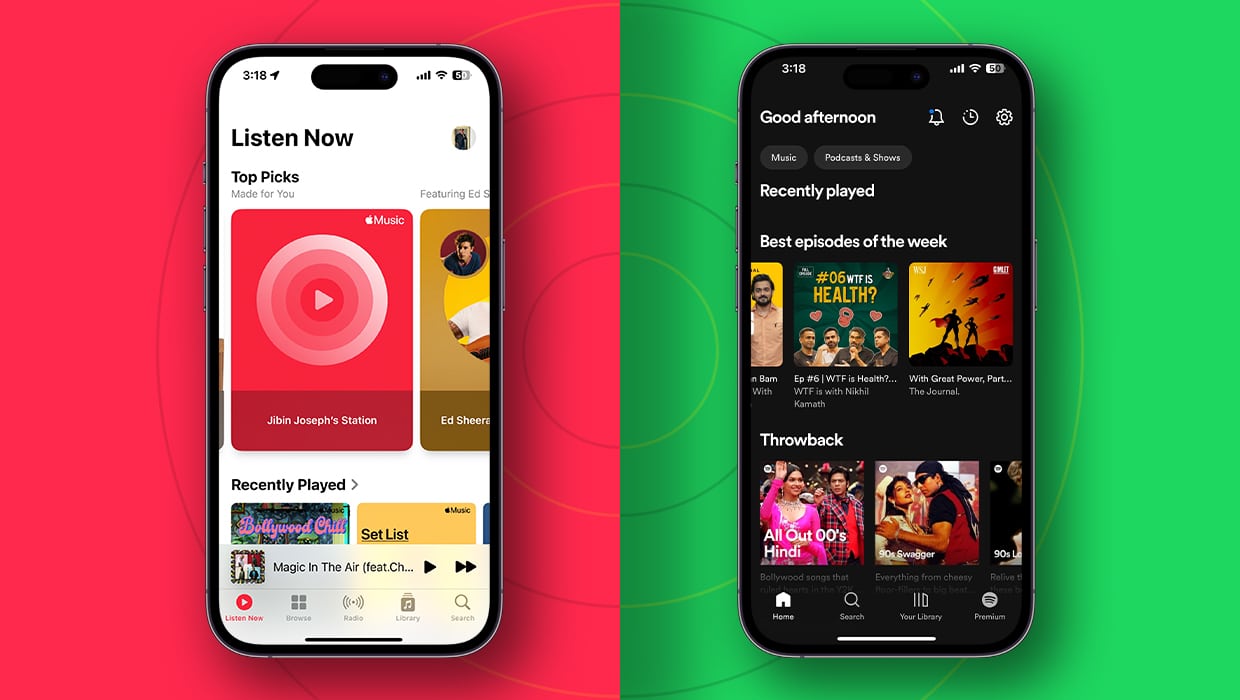 Apple Music (left) and Spotify (right). Which is best for you?