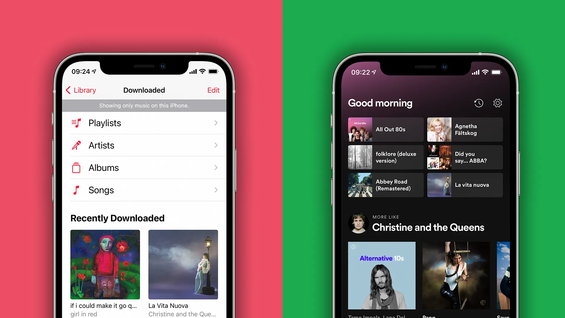 Apple Music's UI design compared to Spotify's UI design.