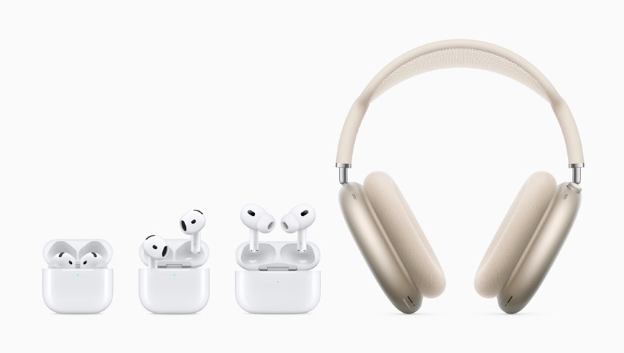 Apple's 2024 lineup of AirPods products, including the more expensive AirPods Pro and AirPods Max.