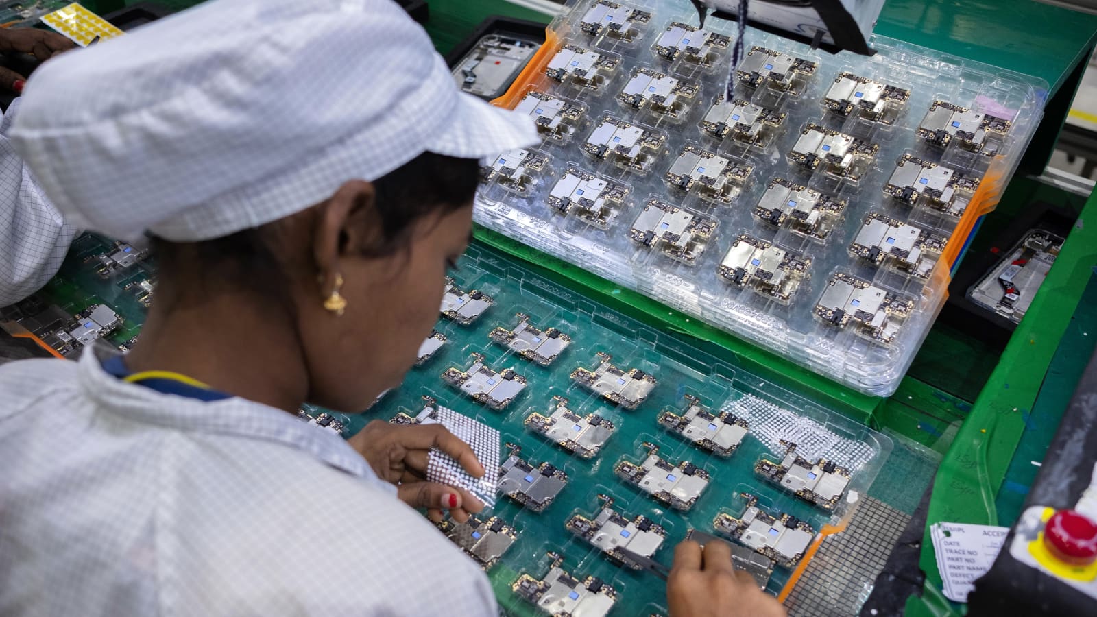 Components are manufactured at a Foxconn iPhone plant in India.