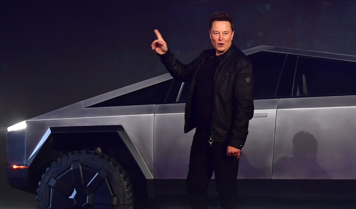 Elon Musk unveiling the Cybertruck, Tesla's answer to the pickup truck segment.