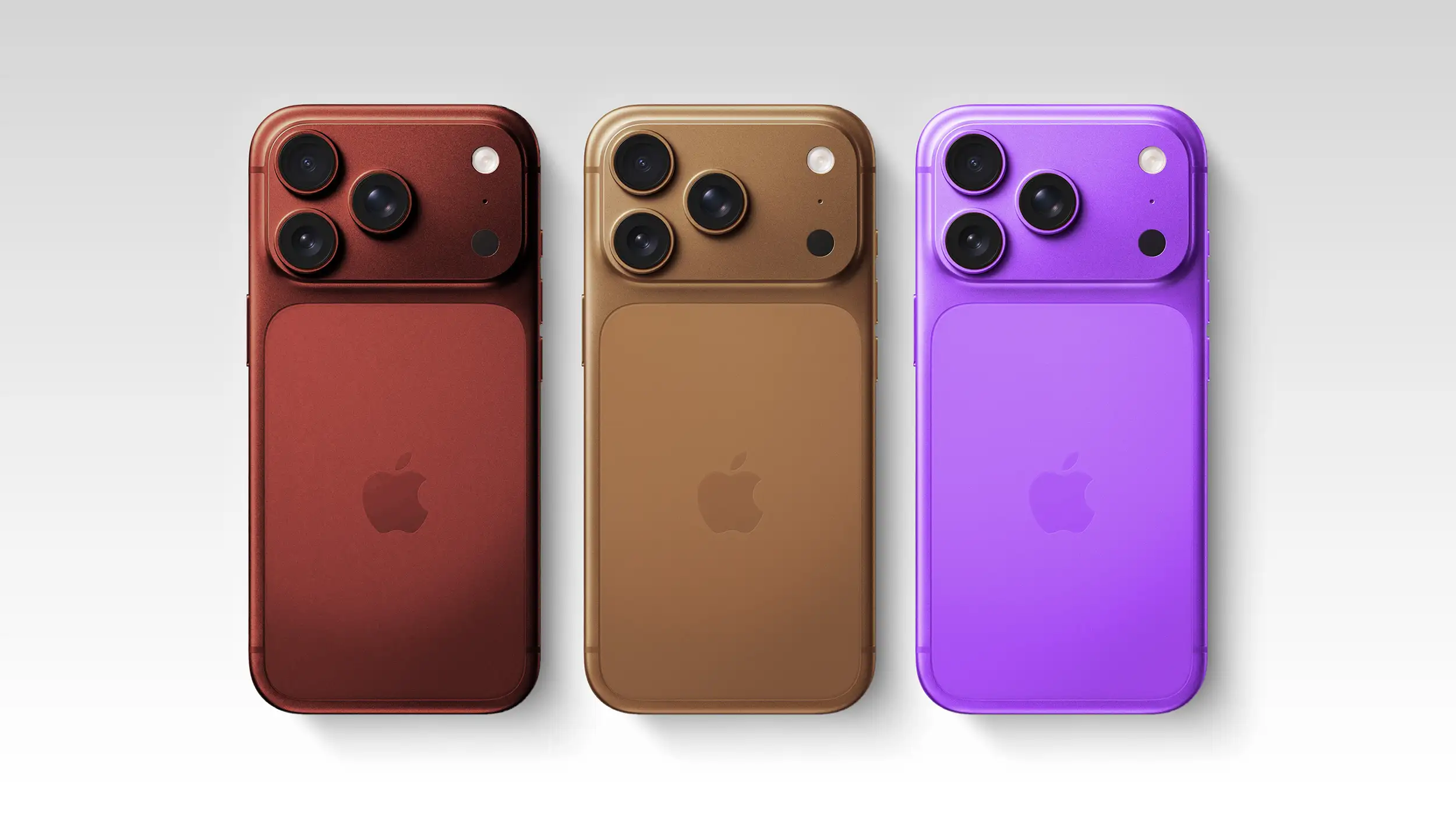 iPhone 18 Pro concept rendering in new colors including purple, burgundy, and coffee.