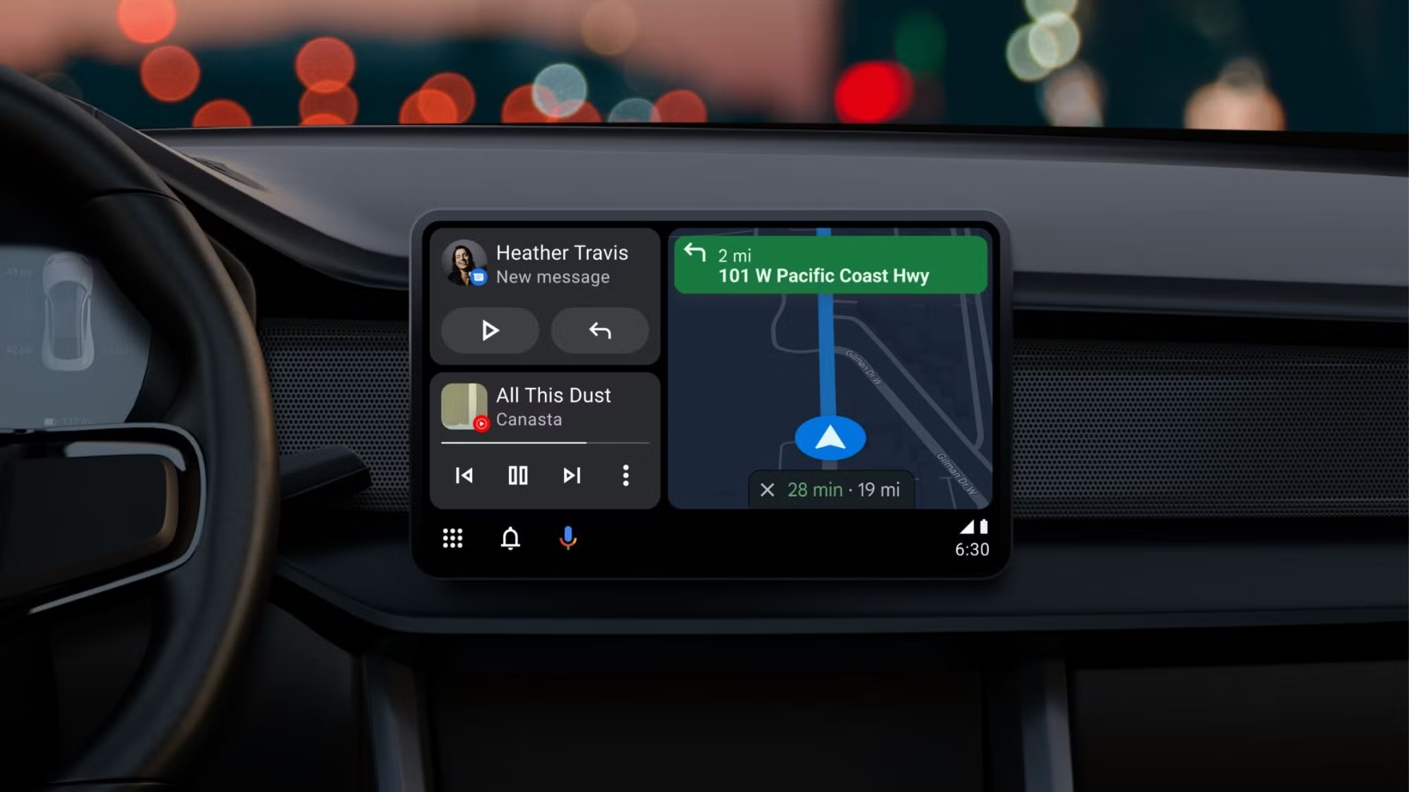 Navigation (using Google Maps) on Android Auto.