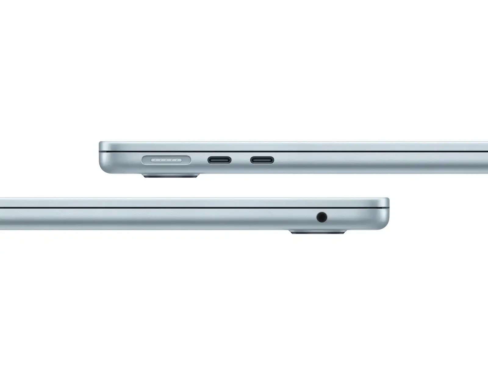 Ports (2x USB-C, MagSafe charging, and headphone jack) on the M5 MacBook Air.