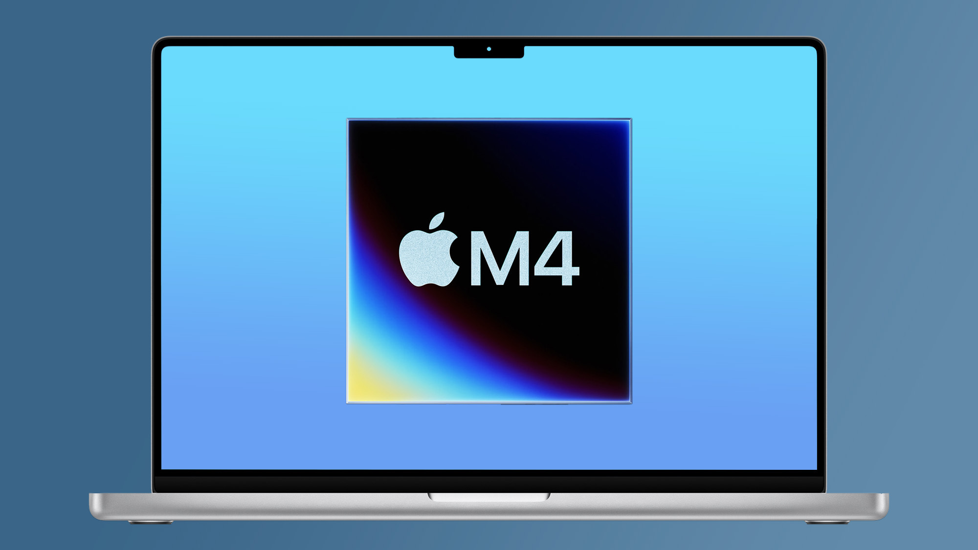 The Apple M4 chip on a concept image of the long-rumored M4 MacBook Pro.