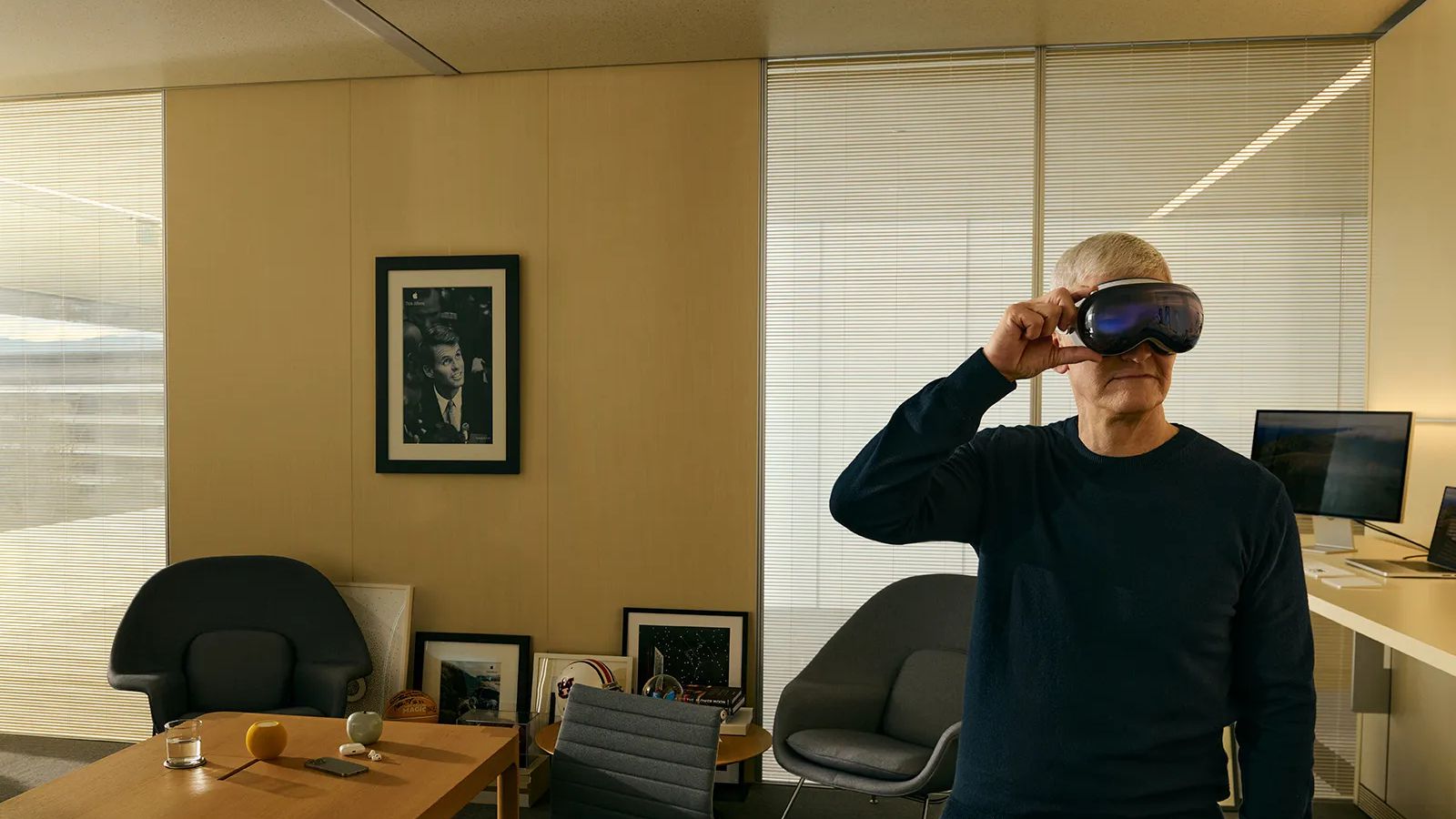 Tim Cook wearing and using the Apple Vision Pro, Apple's $3.5K 