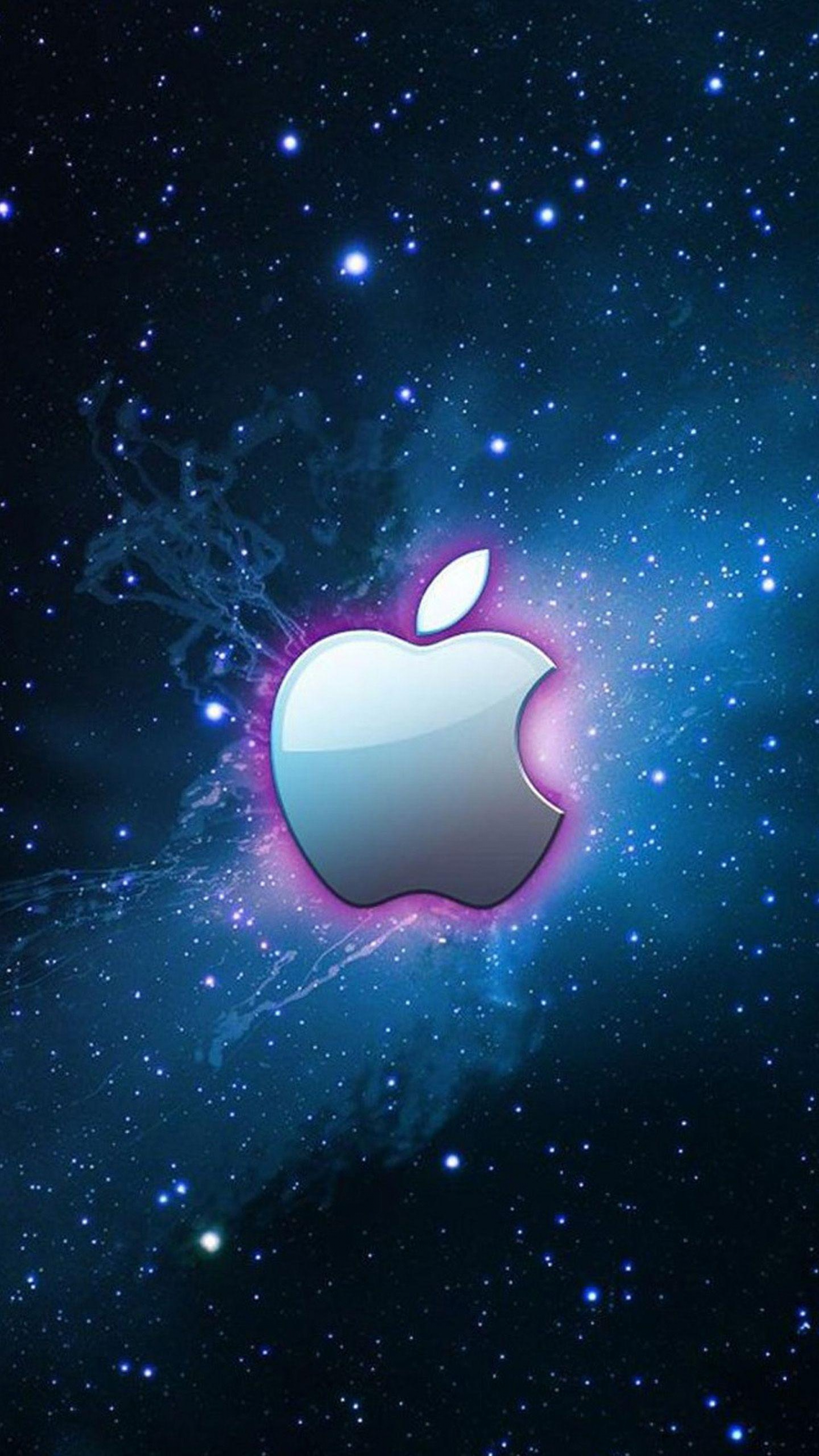 Apple Logo Glowing Purple In Space Galaxy