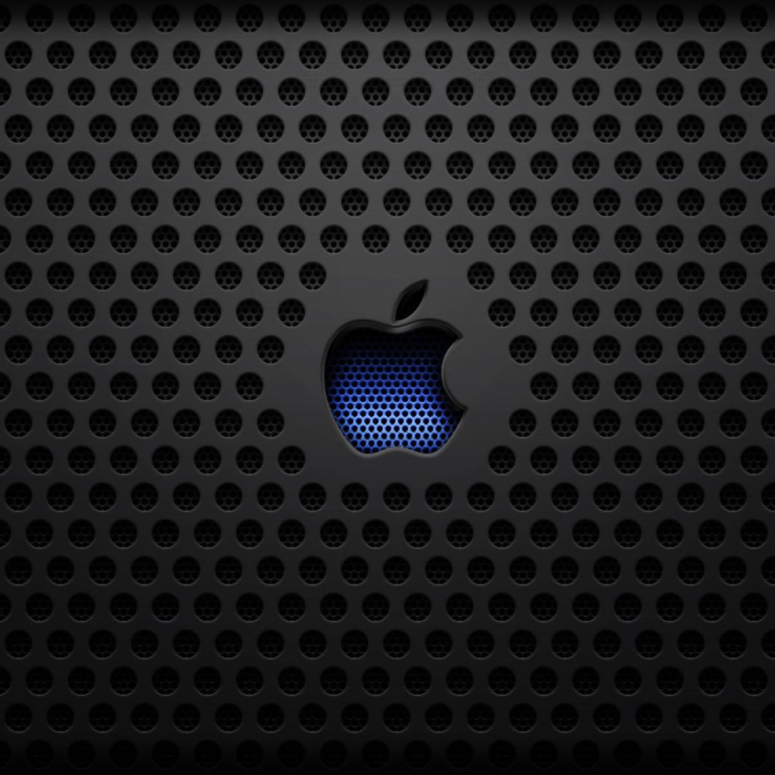 Blue Glowing Apple Logo 3D Realistic Grille Hardware Download Free iPad Wallpapers