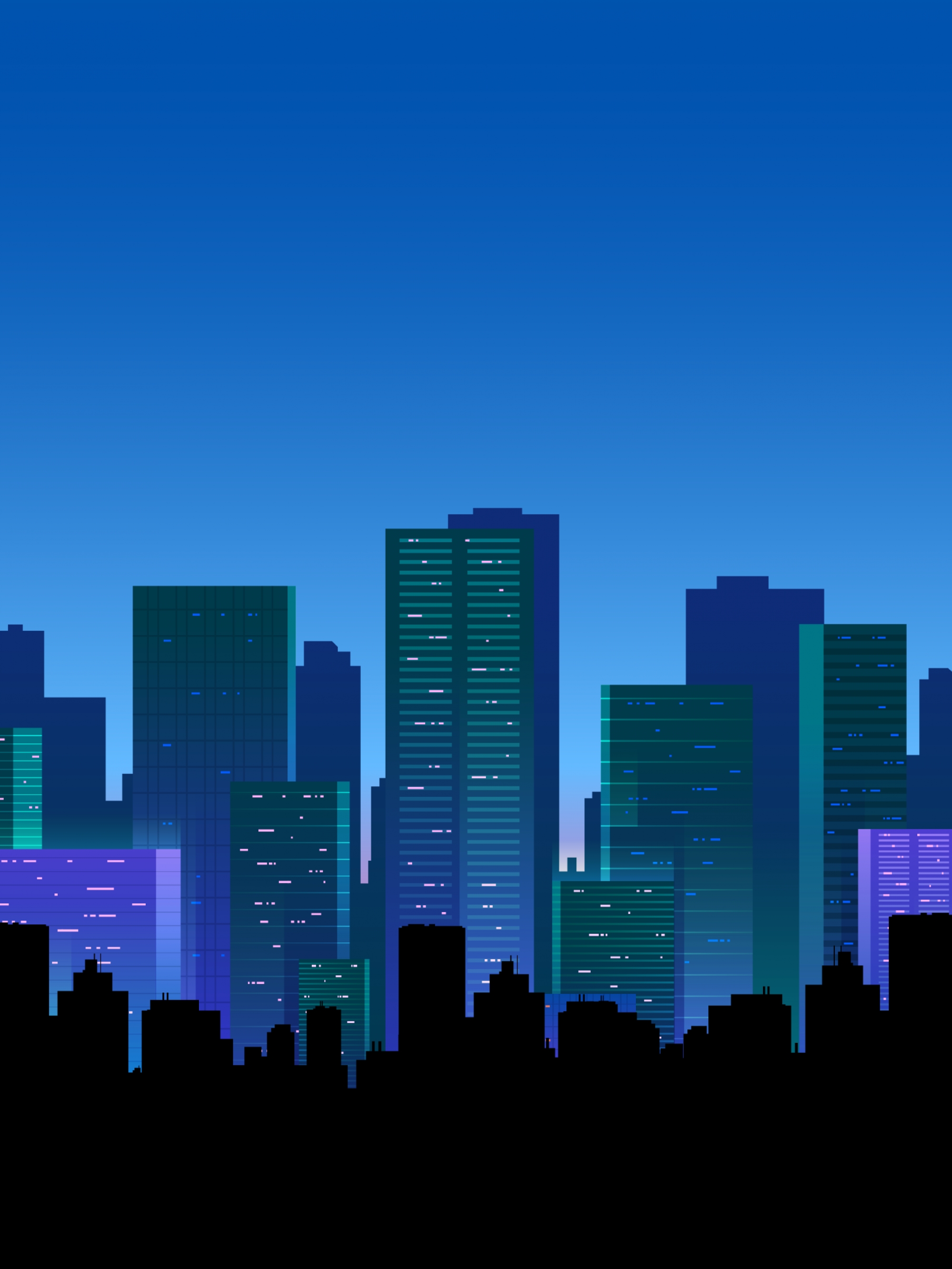 City Skyline Digital Art Blue Sky Dark Illustration