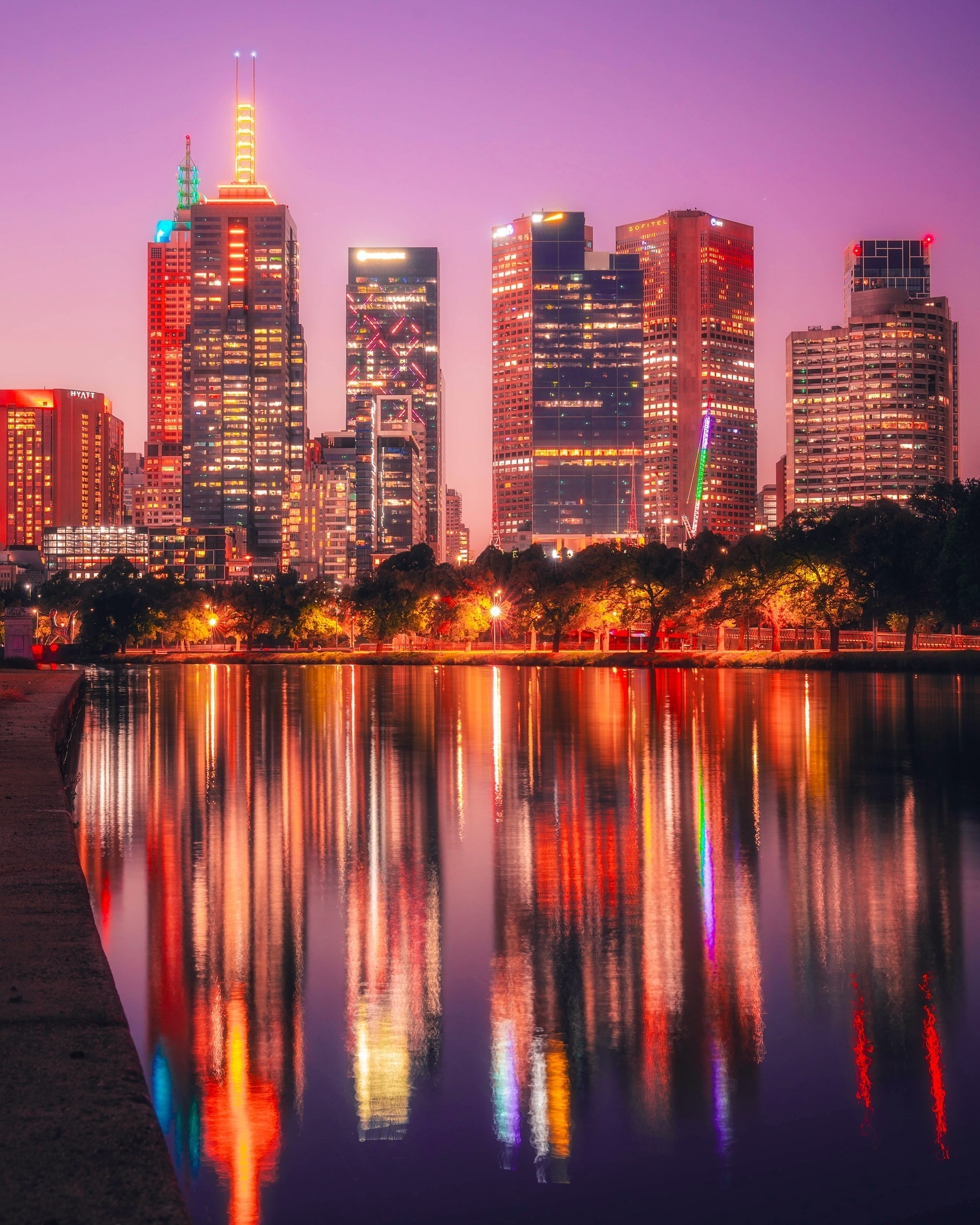 Gorgeous Pink Sky Sunset City Lights Colorful Melbourne City Skyline Victoria State Australia