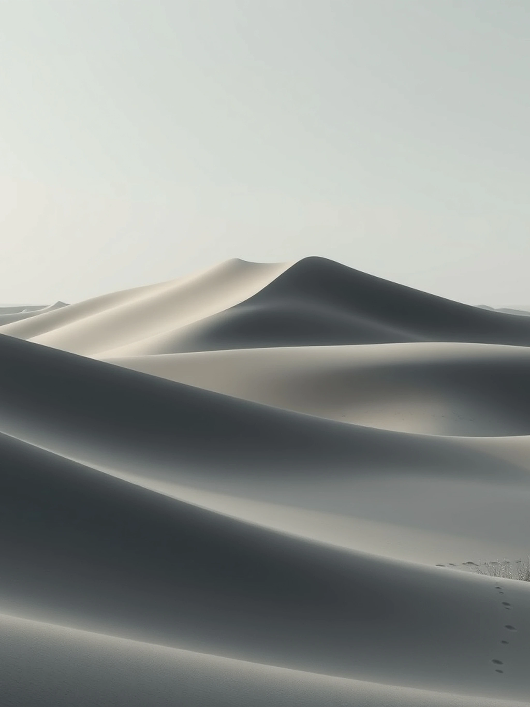 Minimalist For iPhone 17 Pro. A Dune In The Desert With Only Grey, Black Colours. The Dune Is In The Center Of The Picture. There Is A Chill Atmosphere. The Dune Is Made Of Different Colours Like Black, Grey iPad wallpaper
