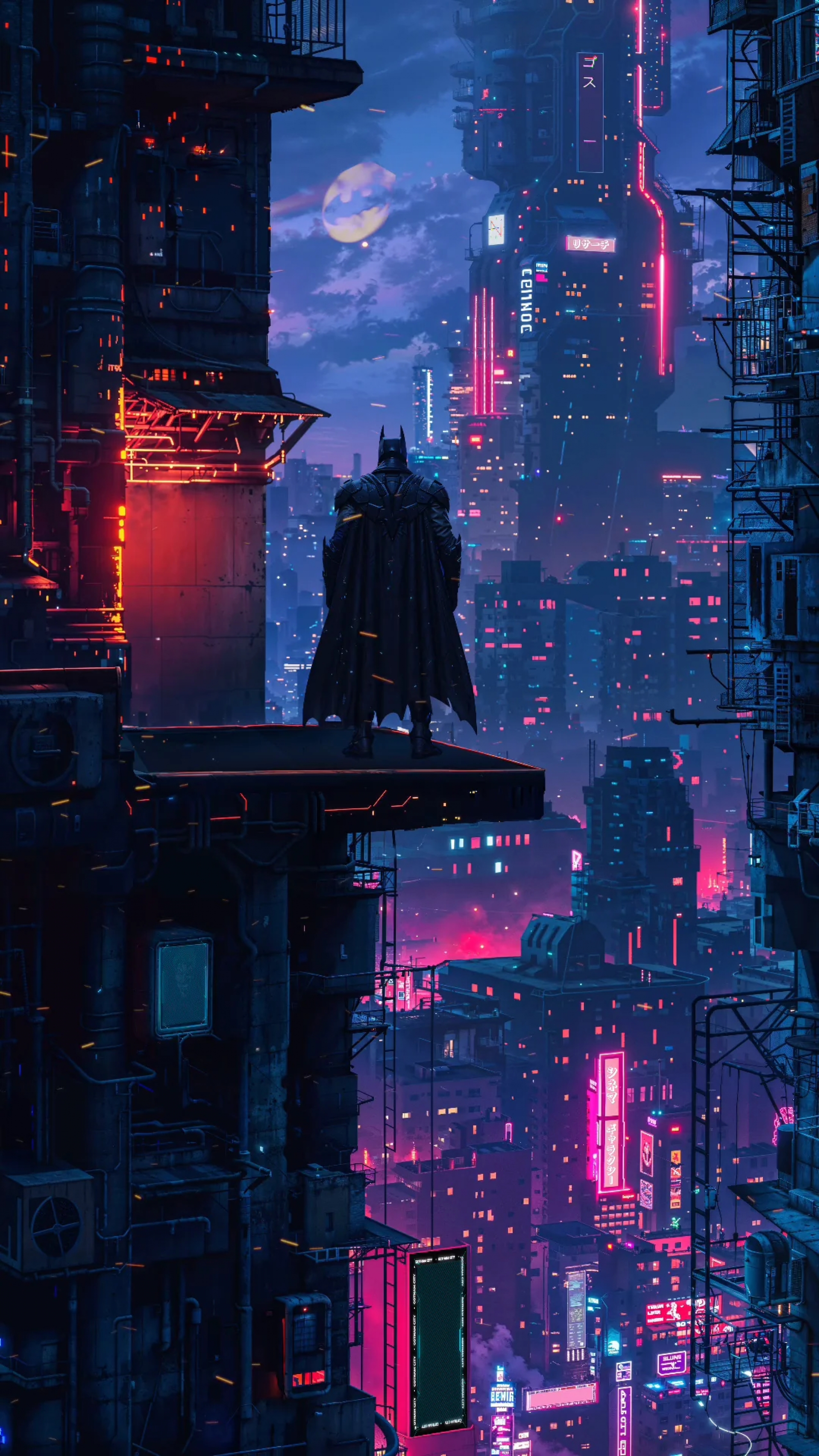 Neon Batman Digital Artwork Illustration Vibrant