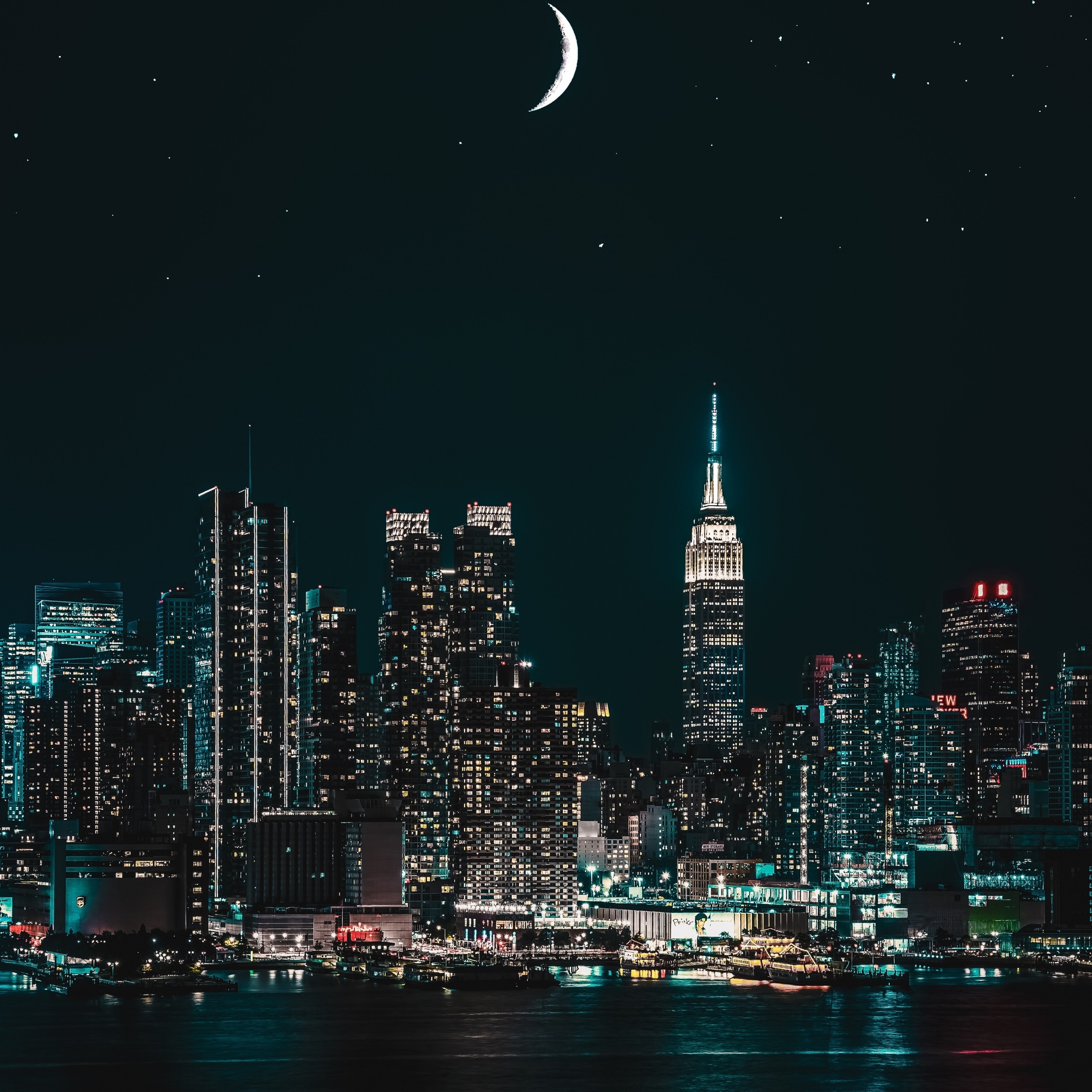 New York City Cityscape Night City Lights Half Moon Starry Best Free ...