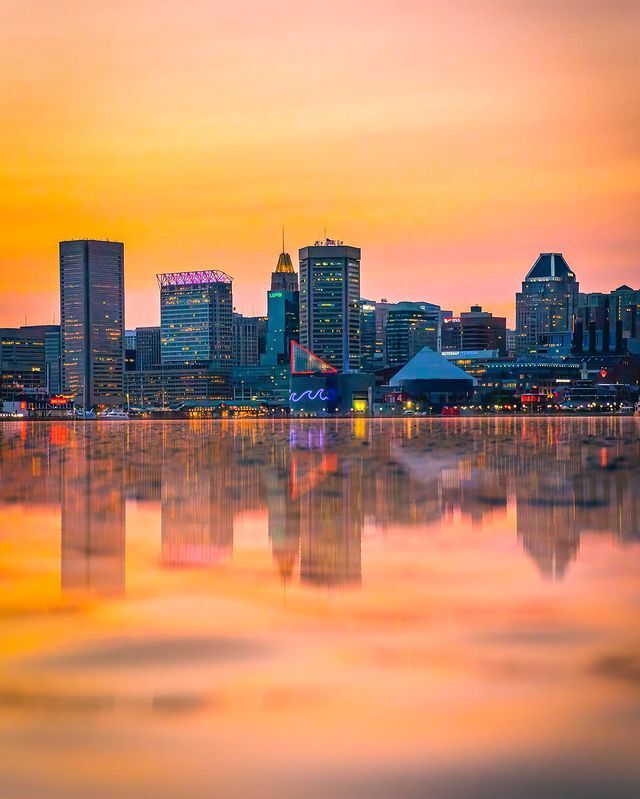 Orange Sunset Sky Baltimore City Of Maryland State USA United States