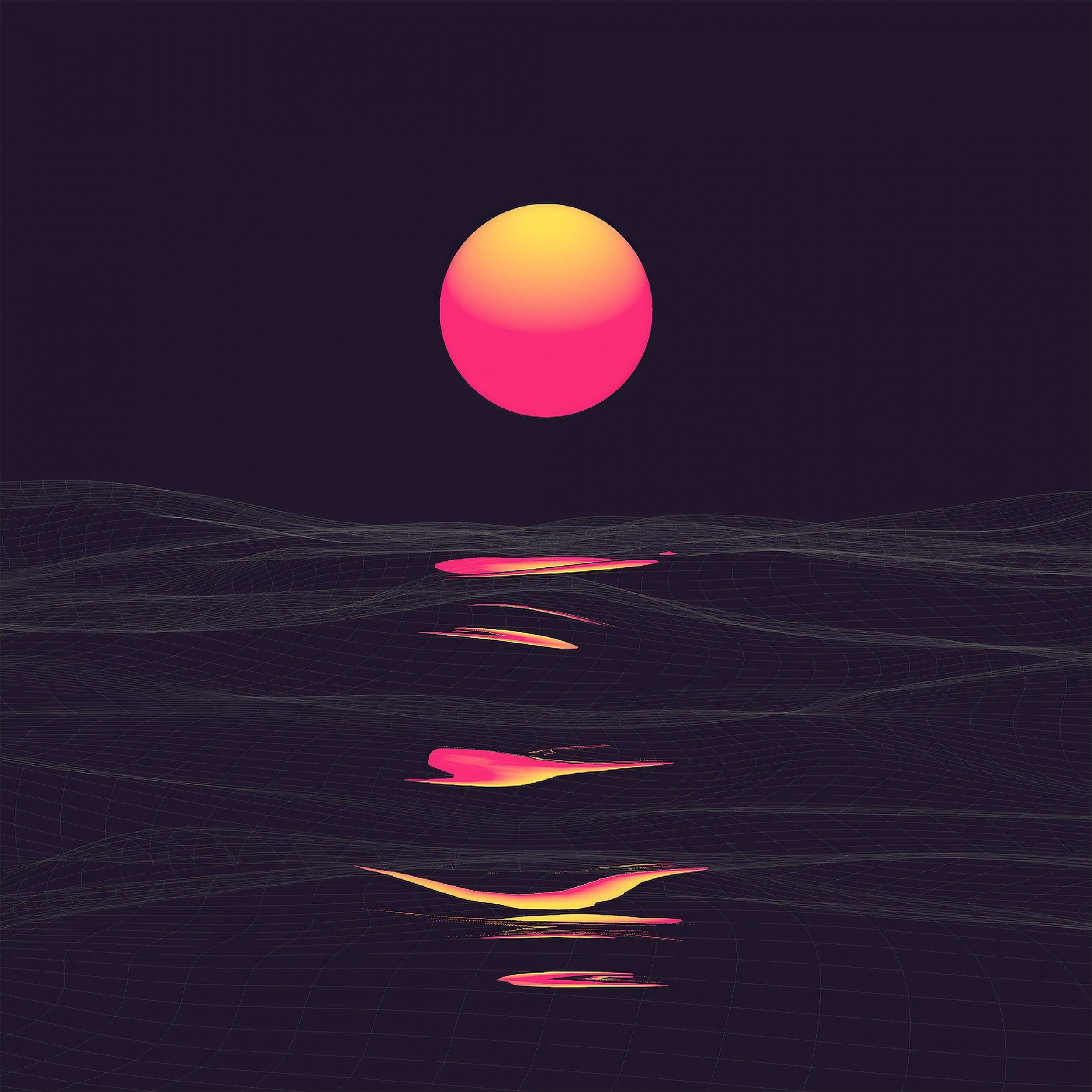 Retro 3d Synthwave Cyberpuink Sunset Reflection