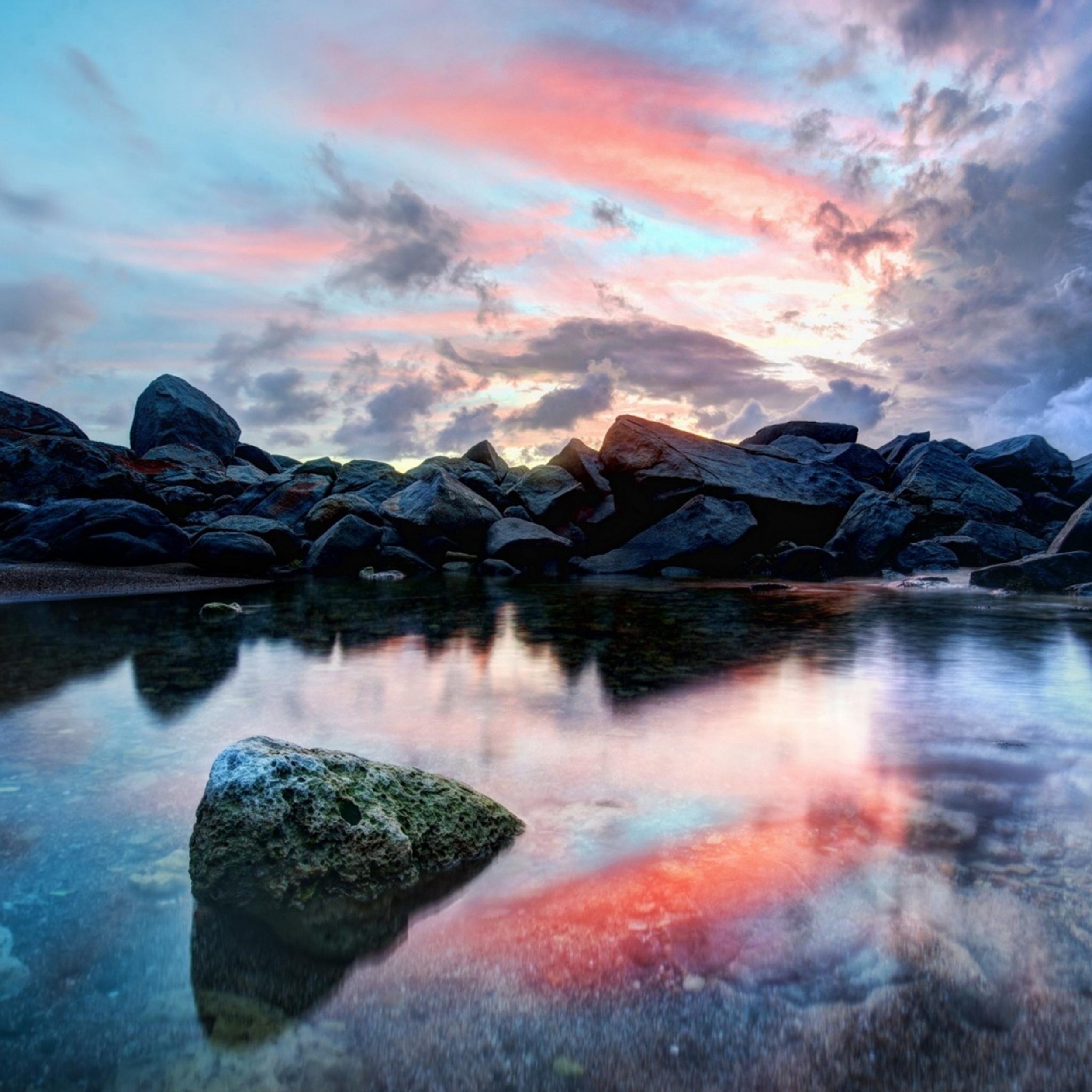 Rock Beach Before Peak Of Sunset