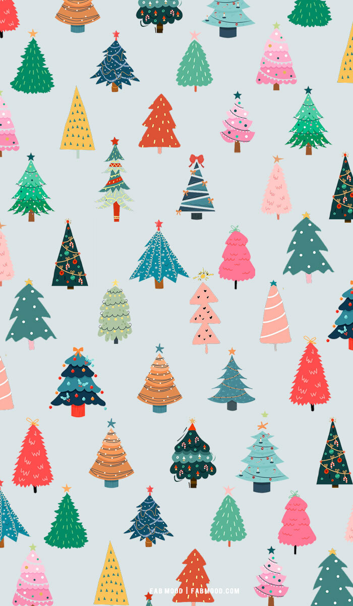 Seasonal Christmas Xmas Trees Multi Color Colorful