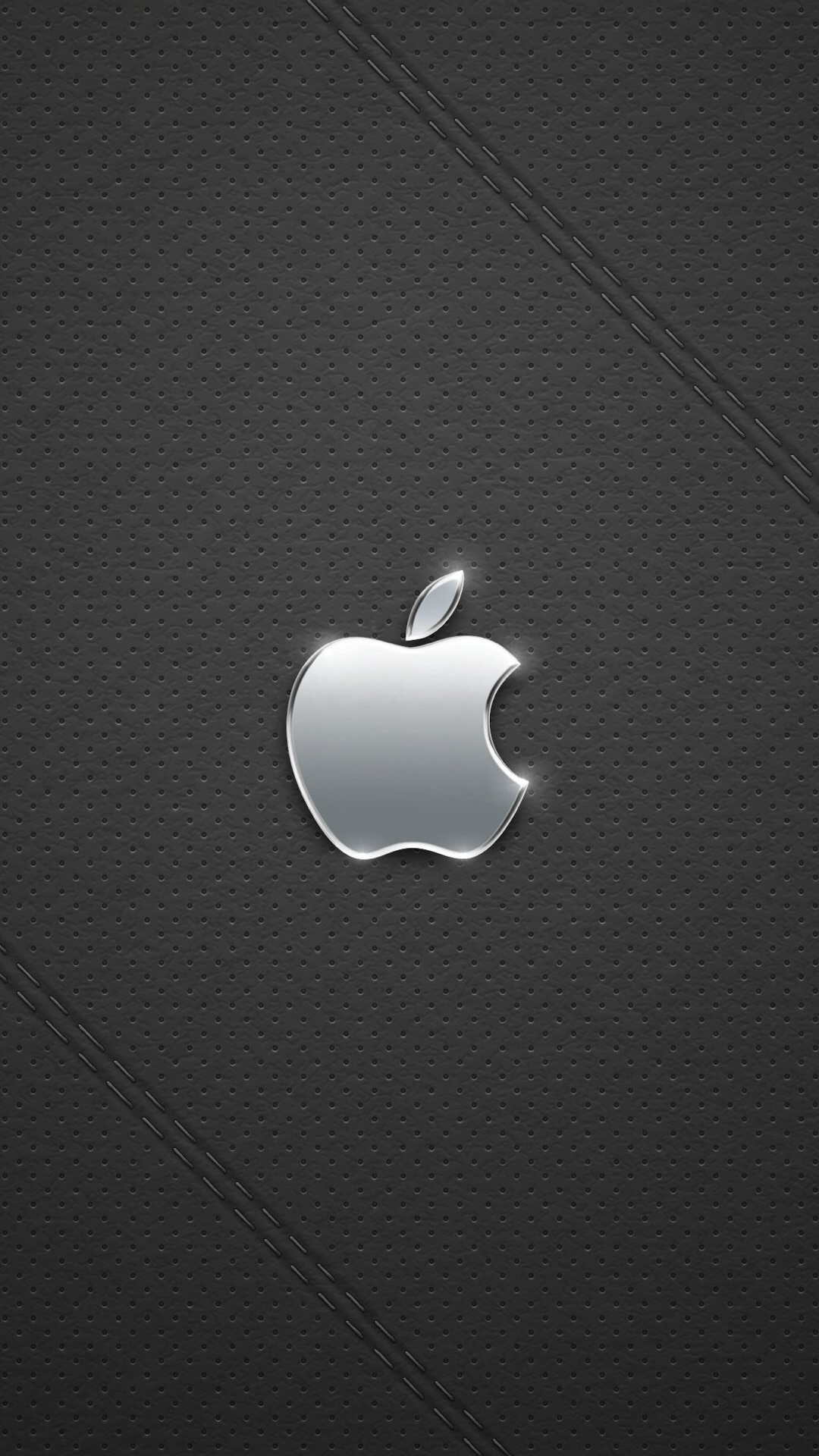 Shiny Steel Metallic Apple Logo Silver Leather Grey