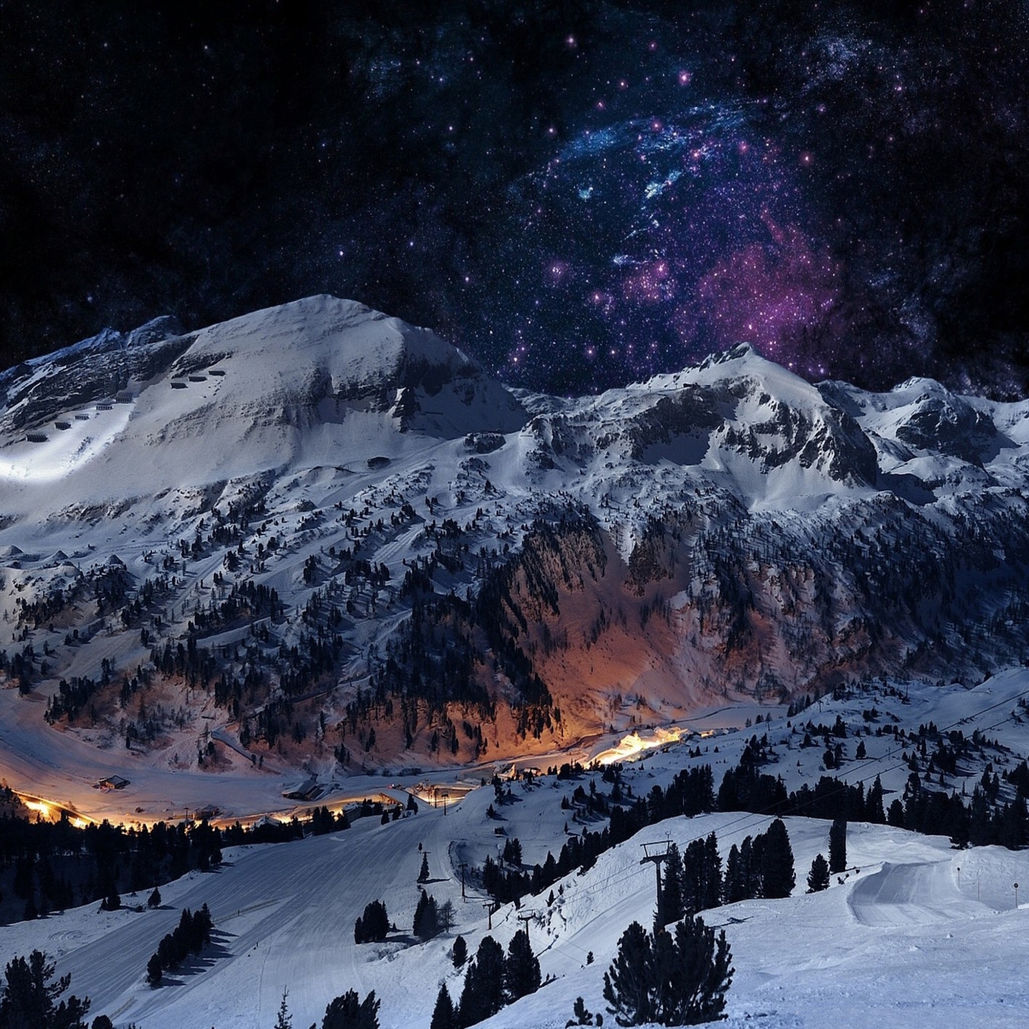 Snowcapped Mountain With Galaxy Of Stars