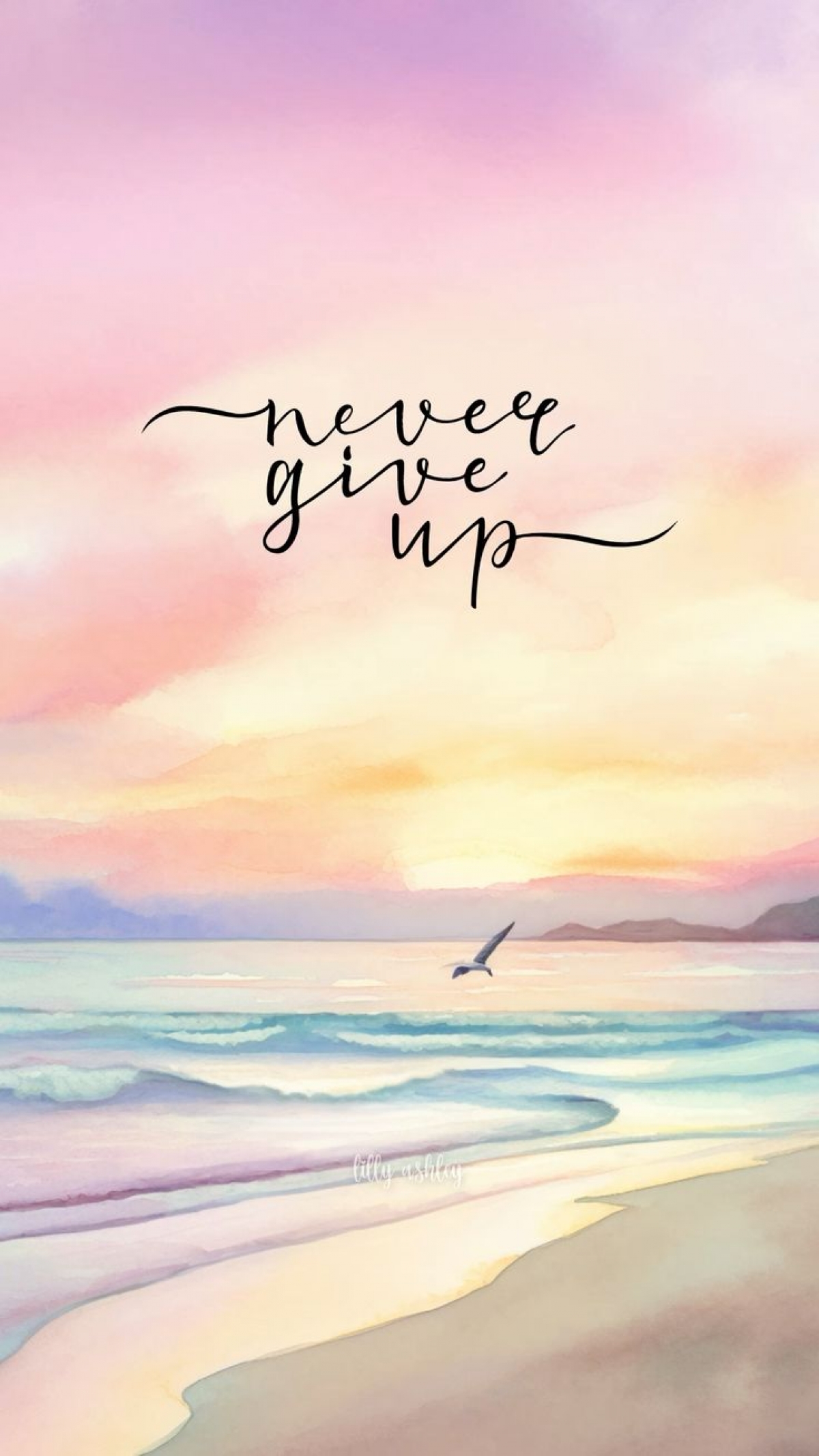 Never Give Up Quote Sunrise Drawing