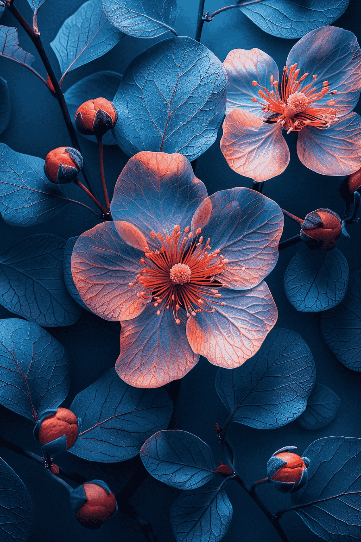 Gorgeous Vibrant Orange Flowers On A Navy Blue Background