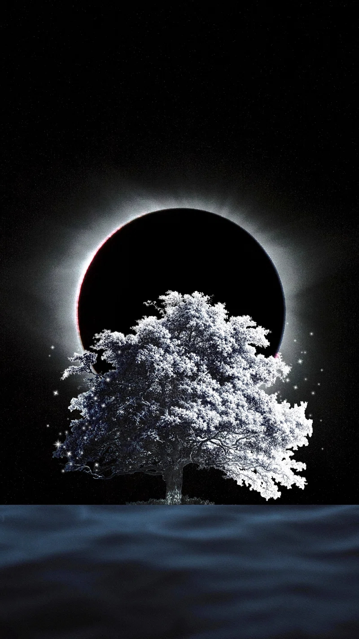 White Tree With Eclipse wallpaper for Apple iPhone, Apple Watch, Mac, iPad and Apple Watch