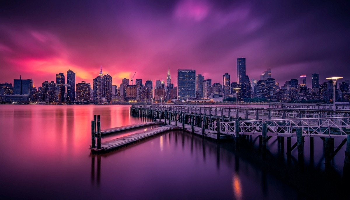 New York Nightscape Sunset wallpaper for Apple iPhone, Apple Watch, Mac, iPad and Apple Watch