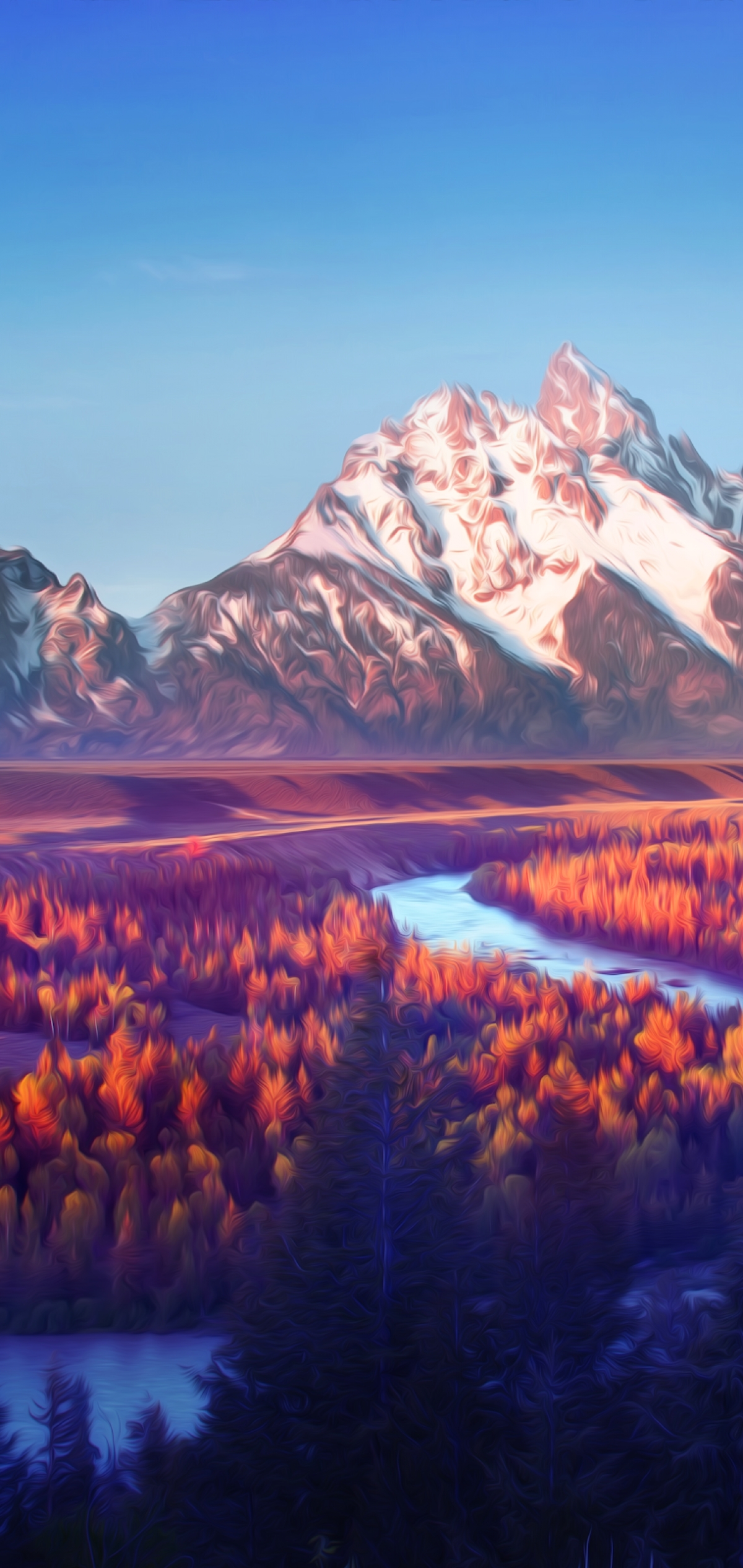 Snowy Mountain With Autumn Trees wallpaper for Apple iPhone, Apple Watch, Mac, iPad and Apple Watch