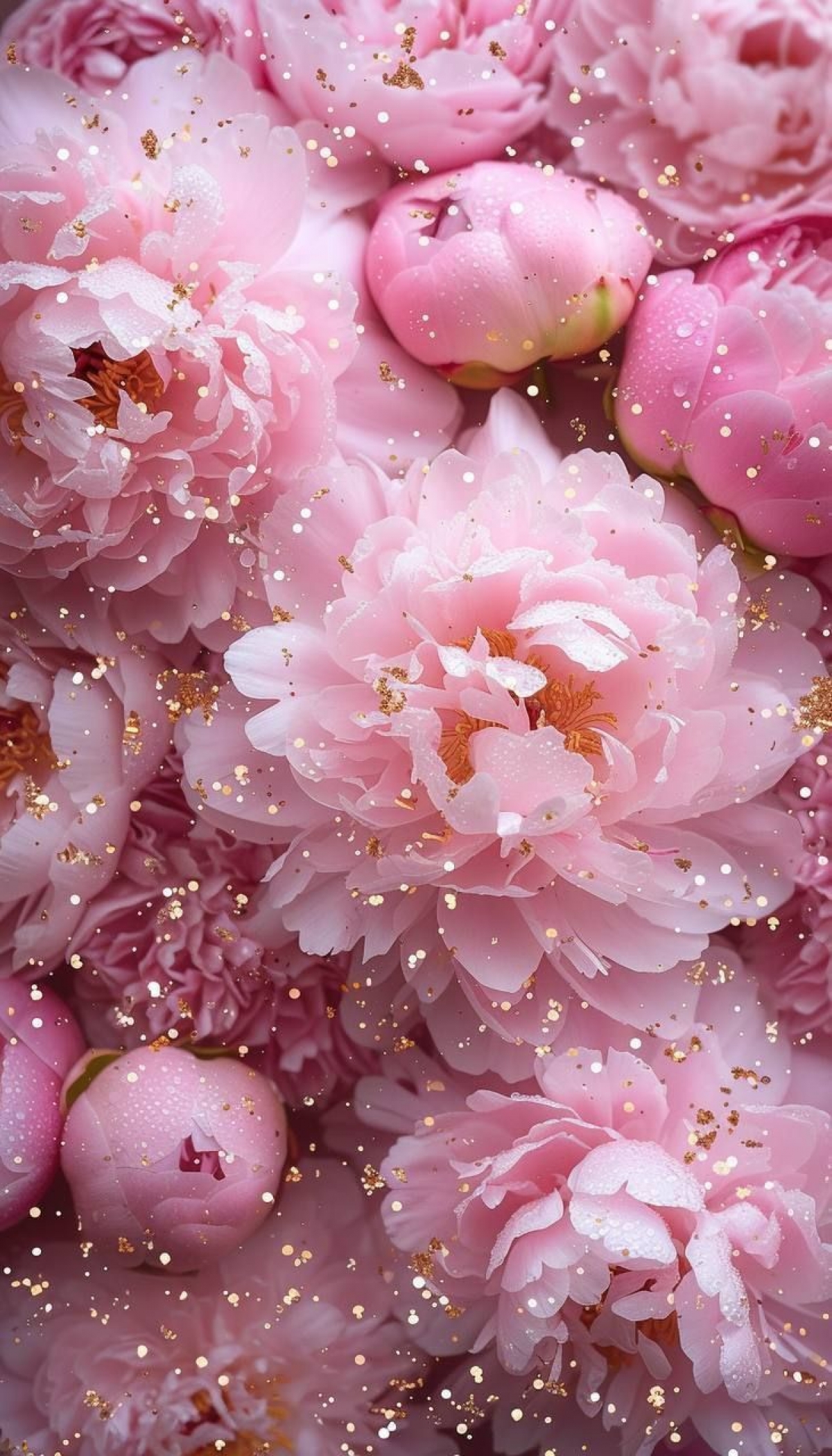 Pink Flowers With Gold Glitter wallpaper for Apple iPhone, Apple Watch, Mac, iPad and Apple Watch