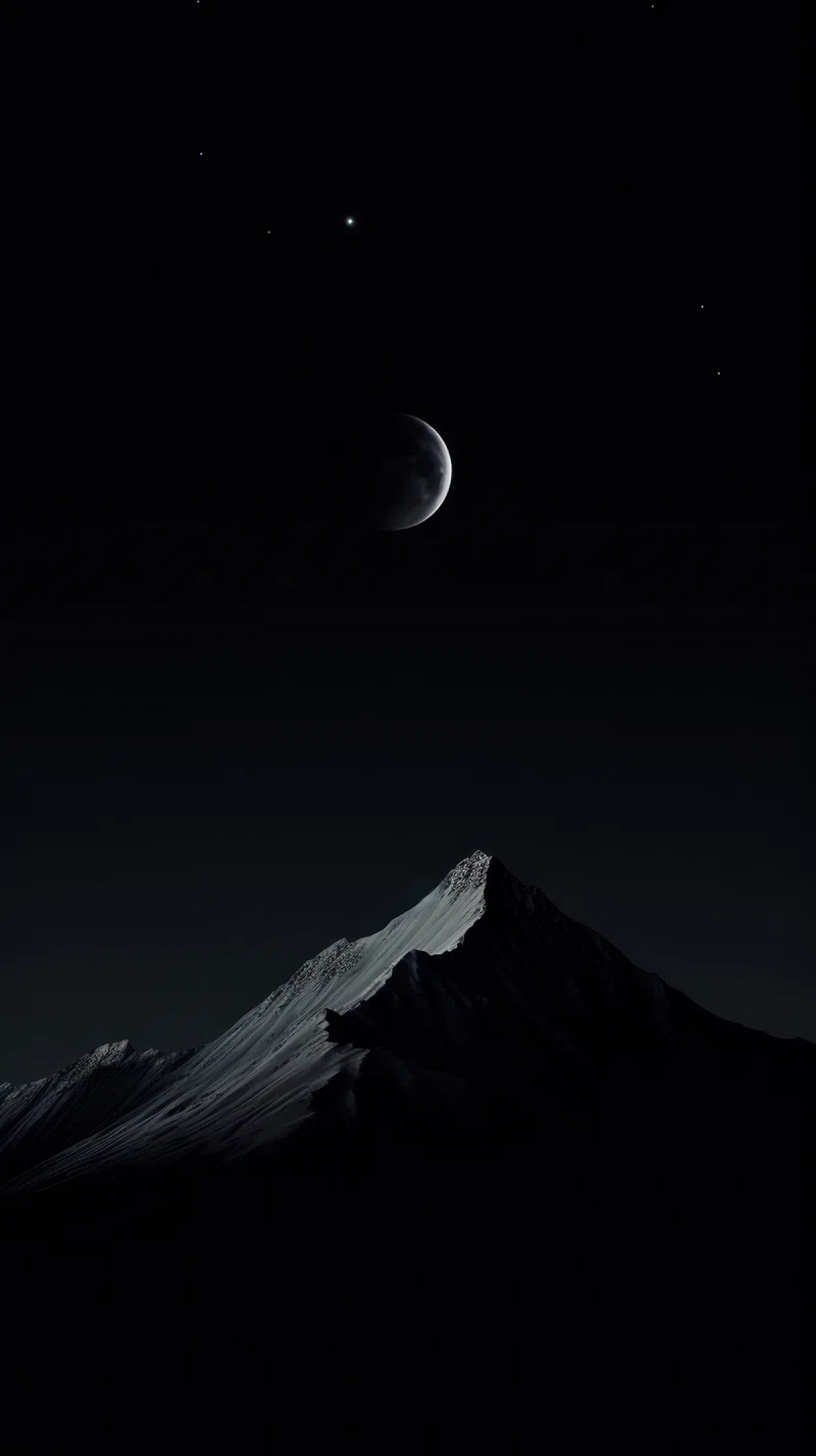 Dark Mountain With Snow And Crescent Moon