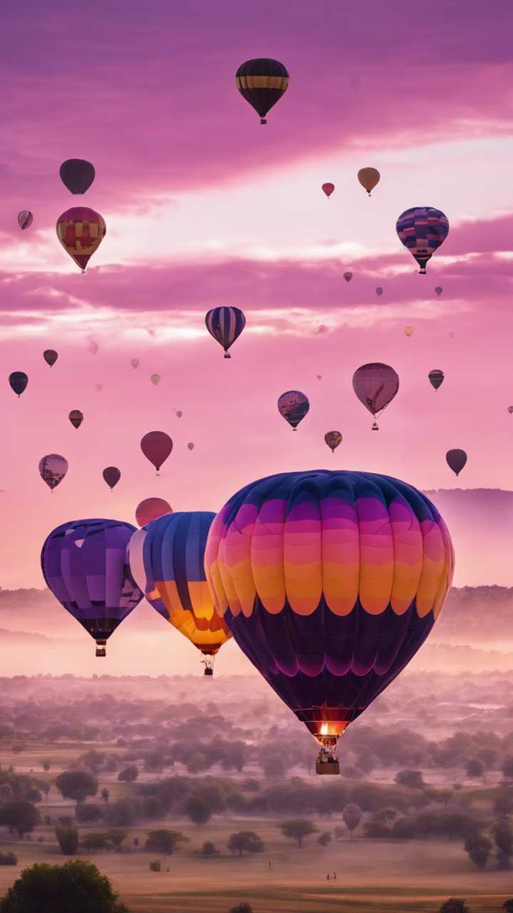 4K iPhone 16 Hot Air Balloons Purple Sky Wallpaper