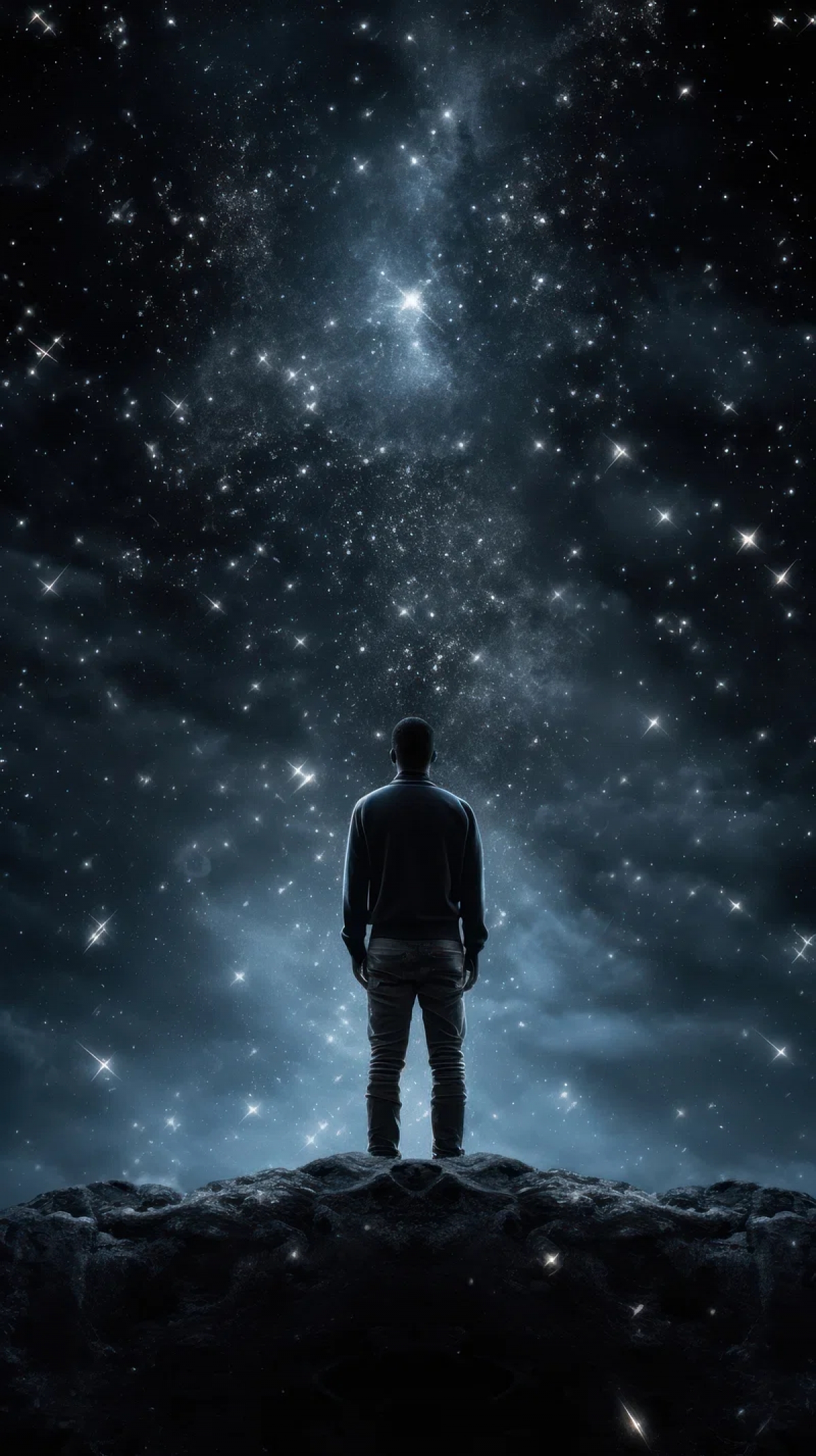 Man Looking Up At The Stars Dark wallpaper for Apple iPhone, Apple Watch, Mac, iPad and Apple Watch