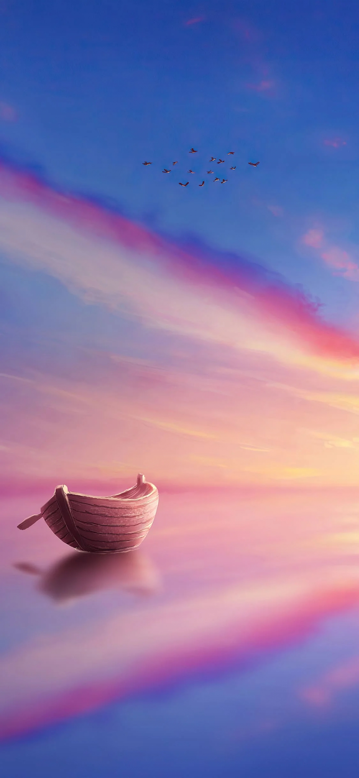 Magical Colorful Sunset With Boat On The Water